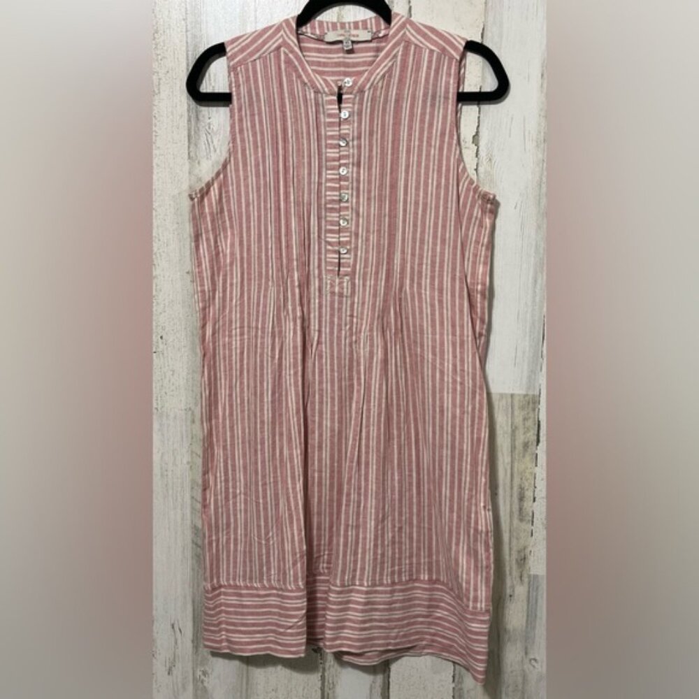 Sleeveless Striped Boxy Linen Tunic Dress Size XS